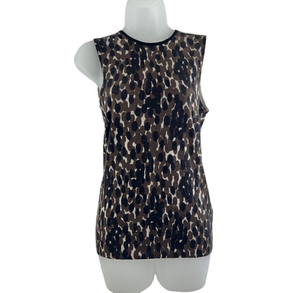 Tory Burch Tank Top Size Small Sleeveless Career 100% Merino Wool Leopard Print